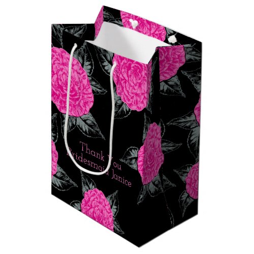 Camellia ink art hot pink and black wedding favor medium gift bag