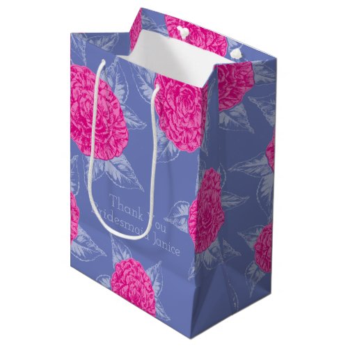 Camellia ink art hot pink and blue wedding favor medium gift bag