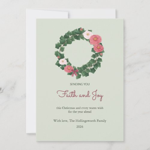 Camellia Ivy Wreath Family Christmas Card