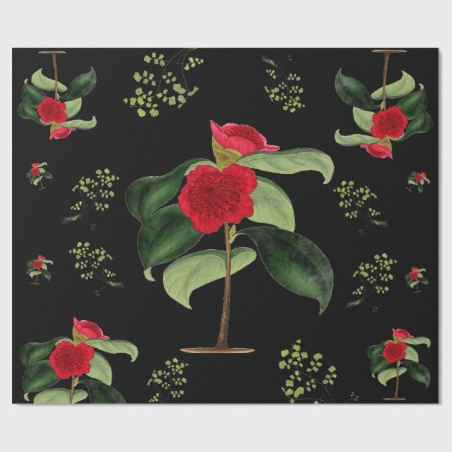 Camellia Japonica at midnight wrapping paper (Flat)