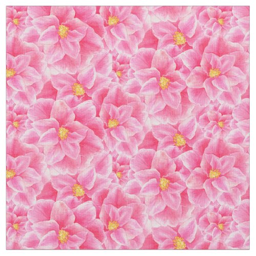 Camellia pink watercolor art pattern fabric