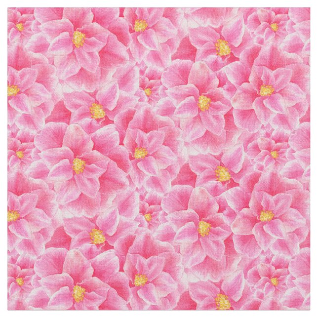 Camellia pink watercolor art pattern fabric (Close Up)