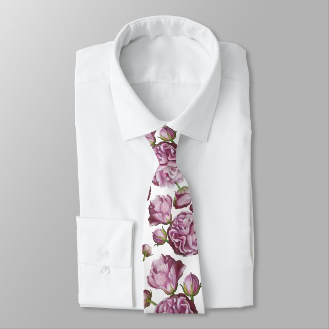 Camellia Rose Garden Flowers Neck Tie (Tied)