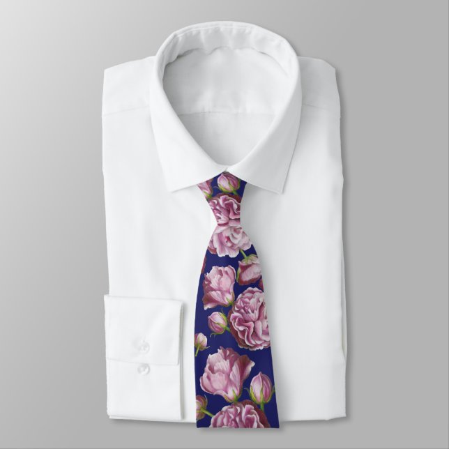 Camellia Rose Garden Flowers Neck Tie (Tied)