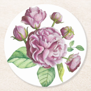 Camellia Rose Garden Flowers Round Paper Coaster