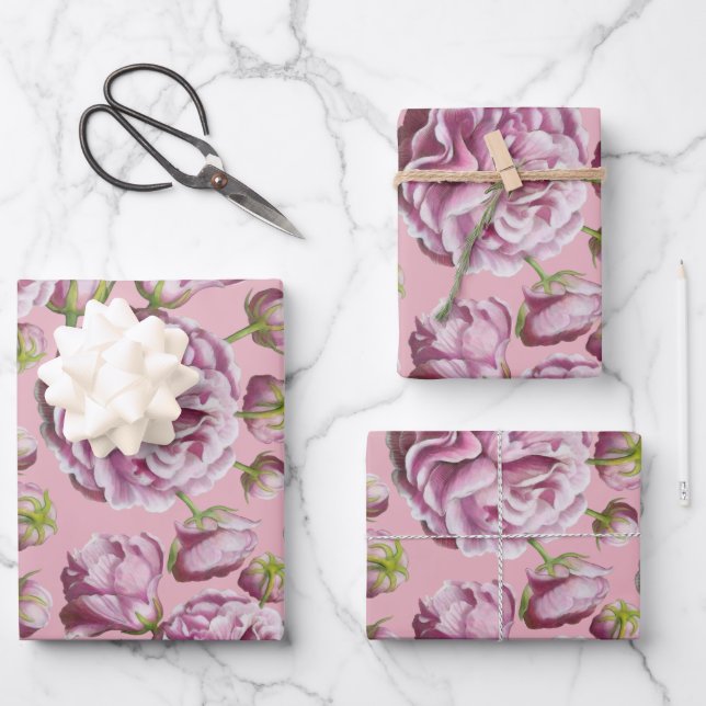 Camellia Rose Garden Flowers Wrapping Paper Sheets (Front)
