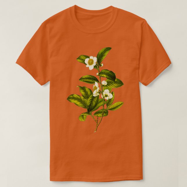 Camellia Sinensis Botanical Tea Plant Illustration T-Shirt (Design Front)