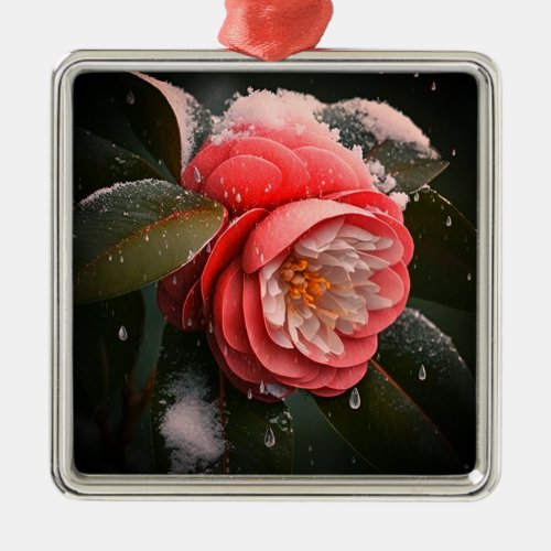 Camellia Square Glass Ornament