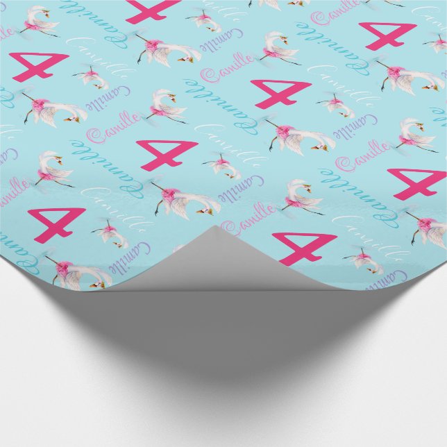 Camellia watercolor ballet swan 4th birthday wrap wrapping paper (Corner)
