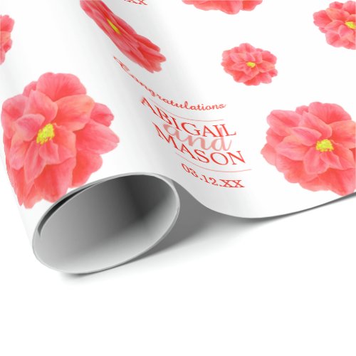 Camellia watercolor flower red white wedding wrap wrapping paper
