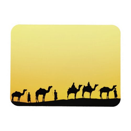 Camels and camel driver silhouetted at sunset 3 magnet
