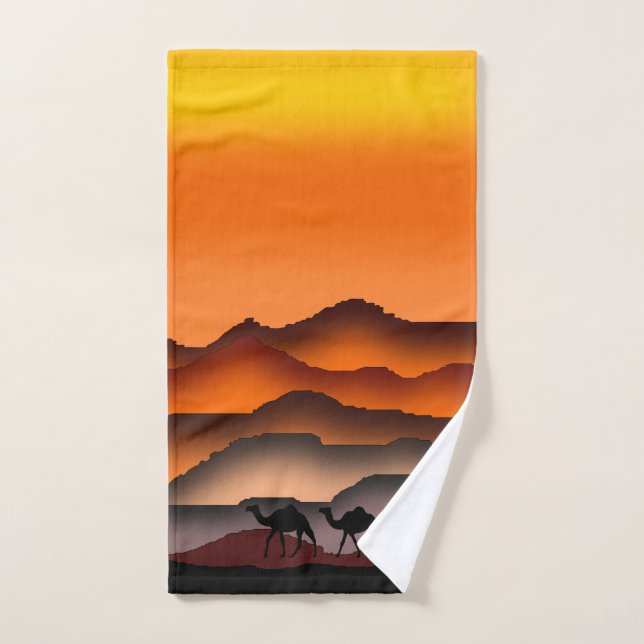 Camels At Sunset Desert Bath Towels (Hand Towel)