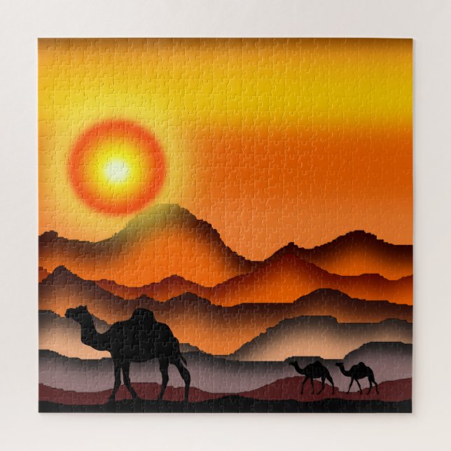 Camels At Sunset Desert Puzzle (Vertical)