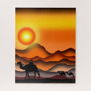 Camels At Sunset Desert Puzzle Gift - Painting