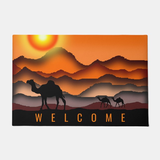 Camels at Sunset Desert Welcome Doormat (Front)