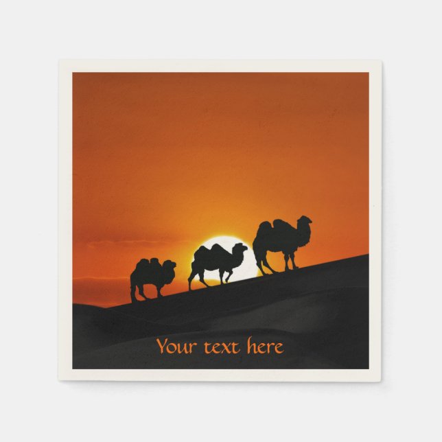 Camels at sunset paper napkins (Front)