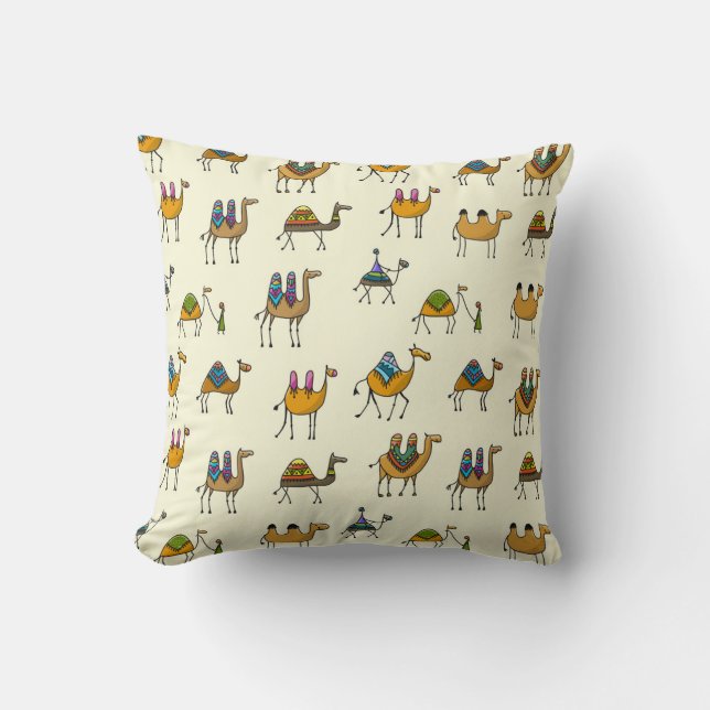 Camels Caravan Decorative Seamless Pattern Throw Pillow (Front)