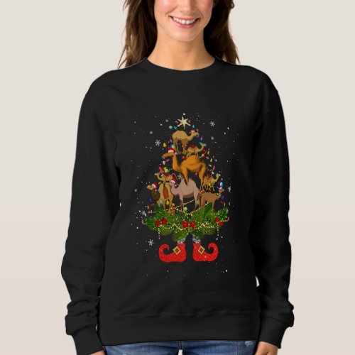 Camels Christmas Tree Lights Cute Santa Hat Sweatshirt