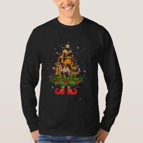 Camels Christmas Tree Lights Cute Santa Hat T_Shirt