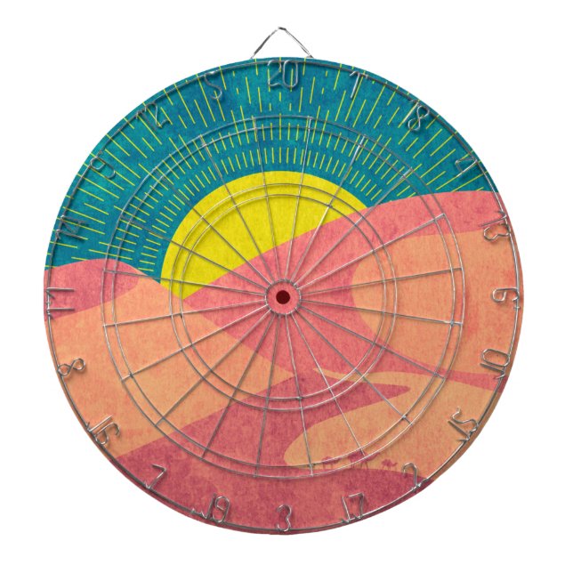 Camels crosses sand dune at desert dart board (Front)