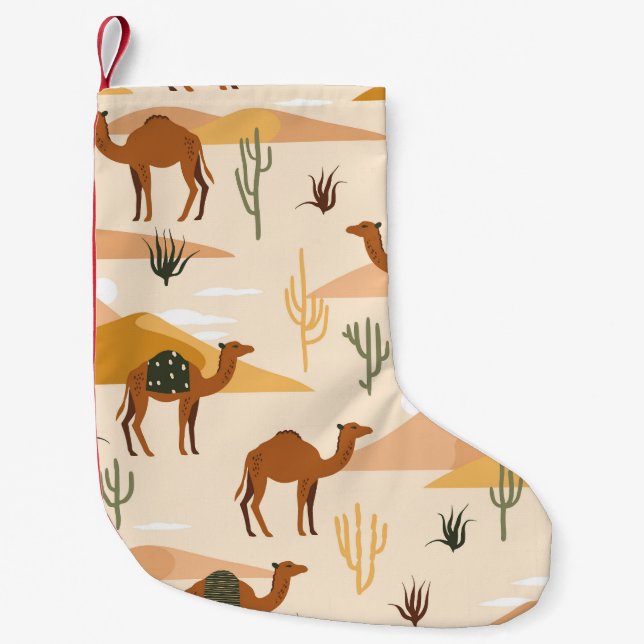 Camels Dunes Cacti: Desert Seamless Small Christmas Stocking (Front)