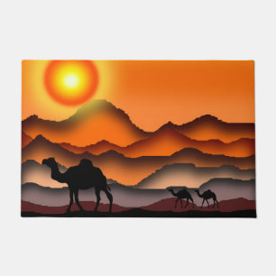 Camels In Sunset Desert Doormat