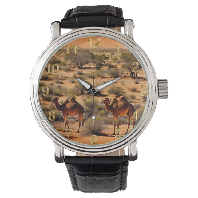 Camels In The Australian Outback, Wrist Watch (Front)