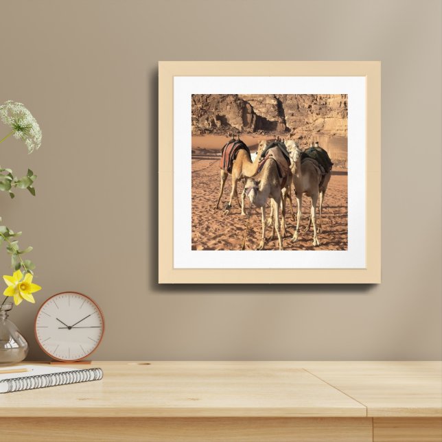 “Camels in the Desert” 16 x16” Matted & Framed Art (Table Top)
