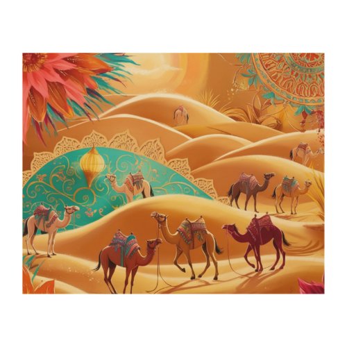 Camels In The Desert Art Print Wood Wall Art 