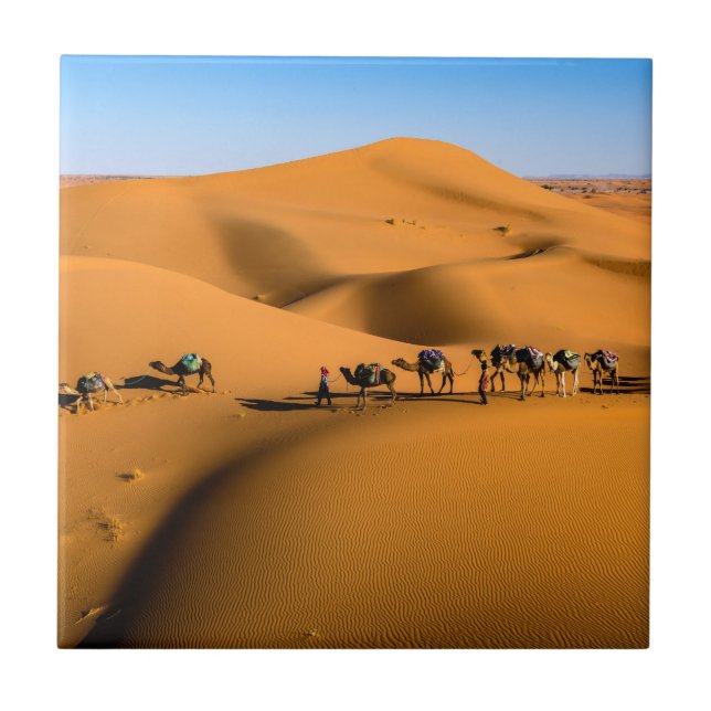 camels on desert under blue sky ceramic tile (Front)