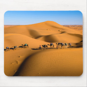 camels on desert under blue sky mouse pad