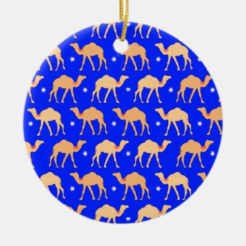 Camels on electric blue _ fun and original ceramic ornament