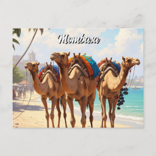 Camels on the beach in Mombasa Kenya Postcard