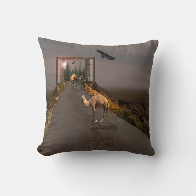 Camels On The Road Again, Throw Pillow (Front)