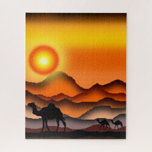 Camels Puzzle Sunset Desert