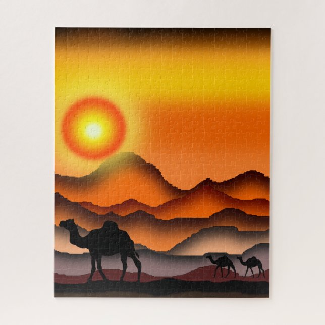 Camels Puzzle Sunset Desert (Vertical)