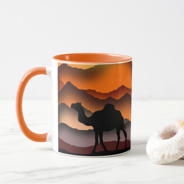 Camels Silhouette - Desert Sunset - Painting Mug (With Donut)