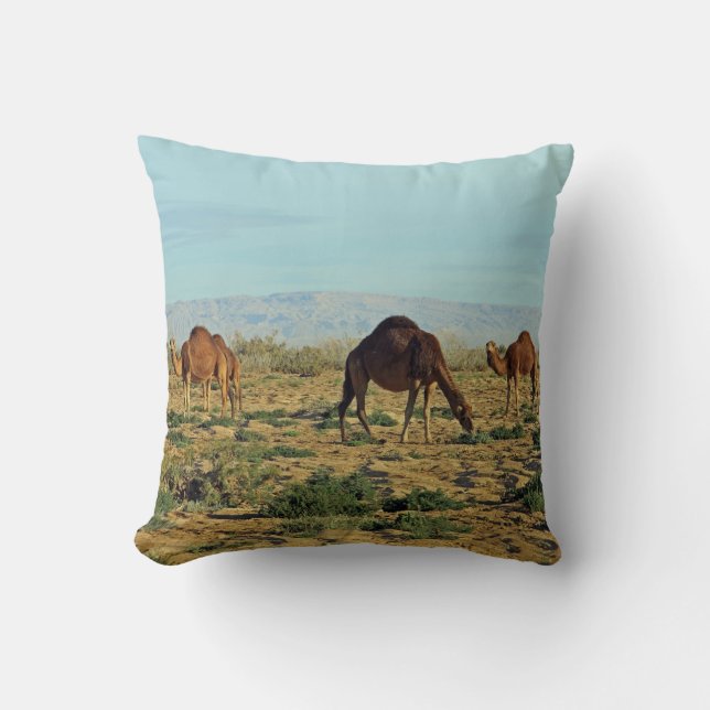 Camels, Tunisia Throw Pillow (Front)