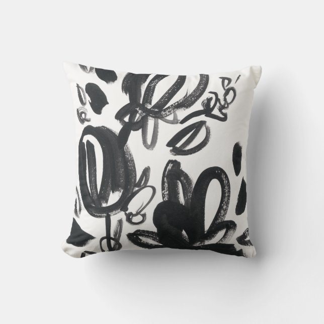 Cameo Bloom - Black and White Throw Pillow (Front)