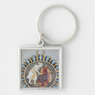 Cameo depicting Emperor Shah Jahan killing lion Keychain
