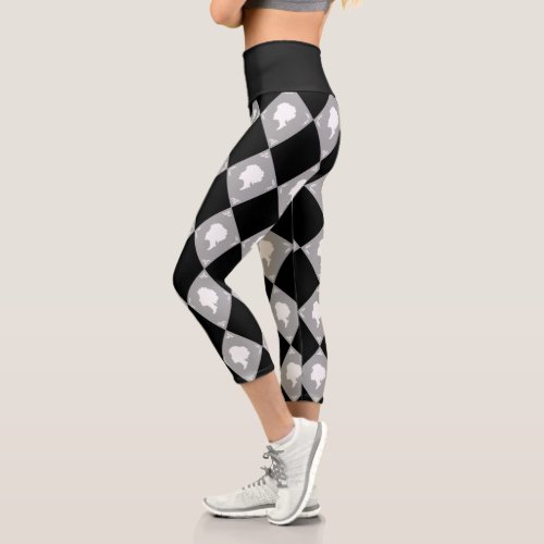 Cameo Harlequin Pattern in BlackWhiteGrey Capri Leggings