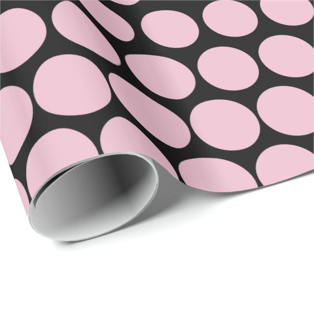 Cameo Pink Polka Dot Modern Black Wrapping Paper (Roll Corner)