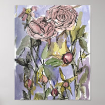 Cameo Roses Winter Garden Flowers Painting