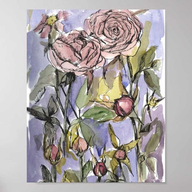 Cameo Roses Winter Garden Flowers Painting Poster (Front)