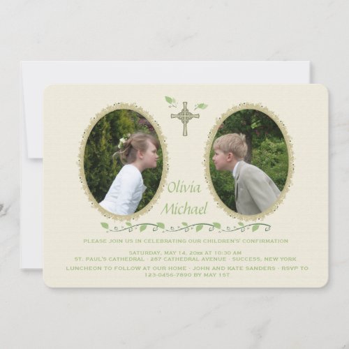 Cameo Siblings Two Photo Religious Invitation