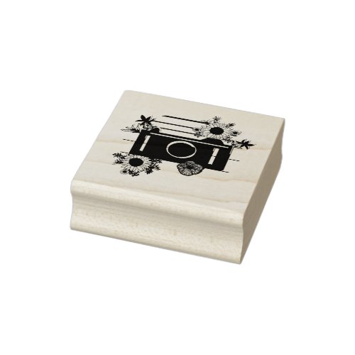 Camera and flowers rubber stamp