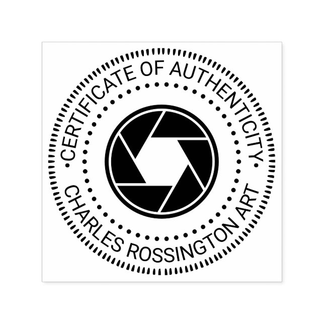 Camera Aperture “Certificate of Authenticity” Self-inking Stamp (Design)