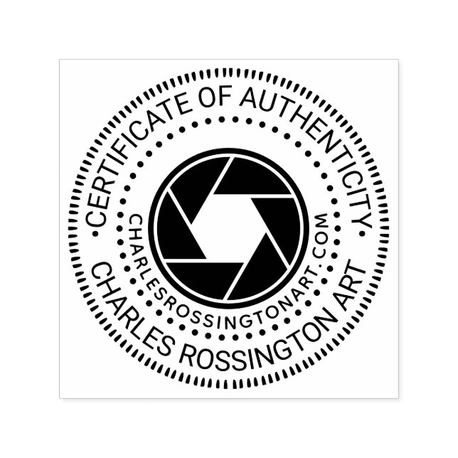 Camera Aperture “Certificate of Authenticity” URL Self-inking Stamp (Design)