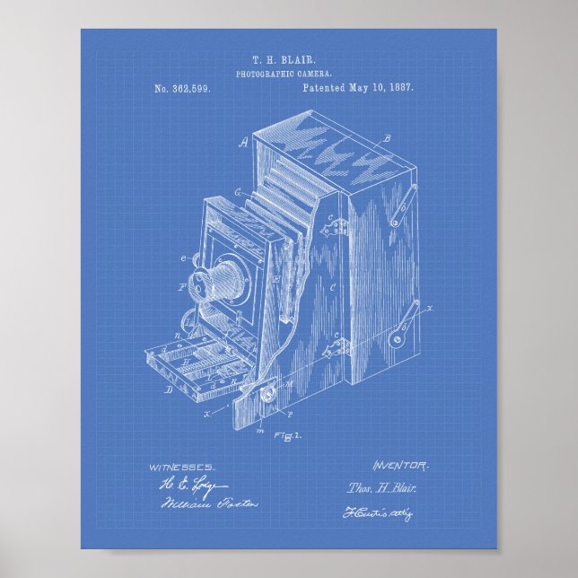 Camera Apparatus 1887 Patent Art - Blueprint Poster (Front)