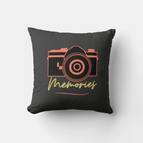 Camera art   Minimalist typography memories  Throw Pillow